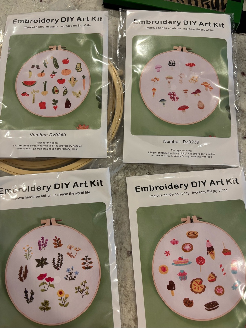 Embroidery DIY Art Kit - Food, Flowers & Mushrooms Designs